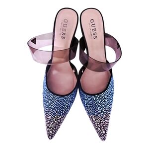 GUESS Sparkling BLUE & SILVER Rhinestone Heels like NEW SIZE 9.